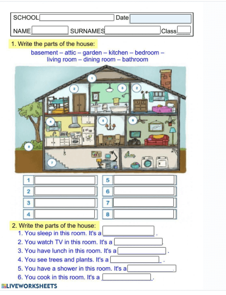Parts Of The House Worksheet by Paco Santos-Juanes Grau